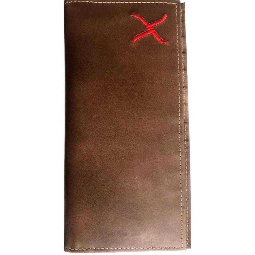 NEW TWISTED X stitch leather rodeo wallet in brown/red